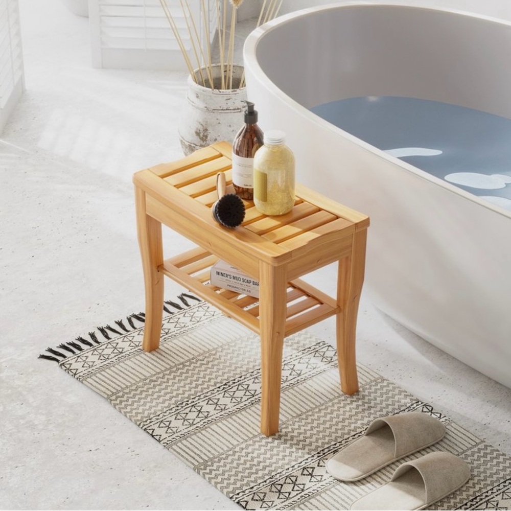 Natural Bamboo Bath Storage Bench - Picture 7 of 8